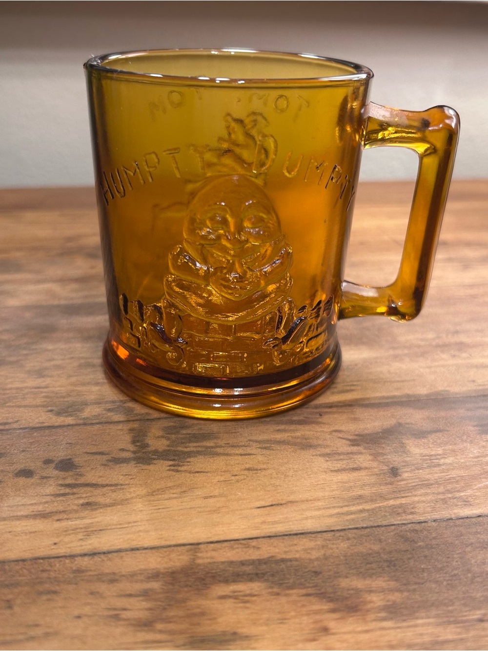 Vintage Tiara Indiana Glass Amber Nursery Rhyme Child Mug Humpty Dumpty Tom Tom